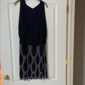 Elegant Navy Blue Beaded Dress